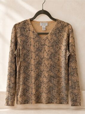 Vintage Jennifer Moore Snakeskin Print V-Neck Sweater Size M